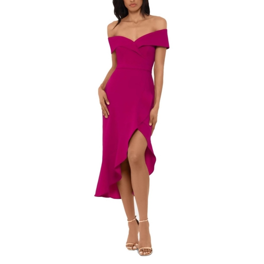 XSCAPE Women's Ruffle Flounce Midi Dress Fuchsia SZ 16